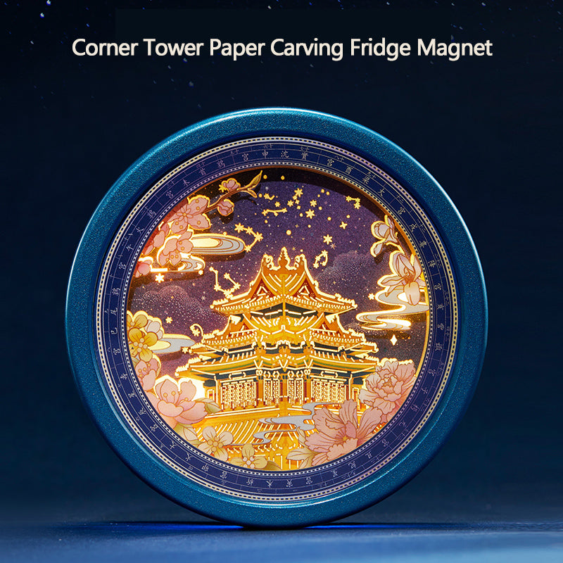 Corner Tower Paper Carving Fridge Magnet