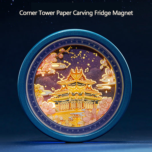 Corner Tower Paper Carving Fridge Magnet