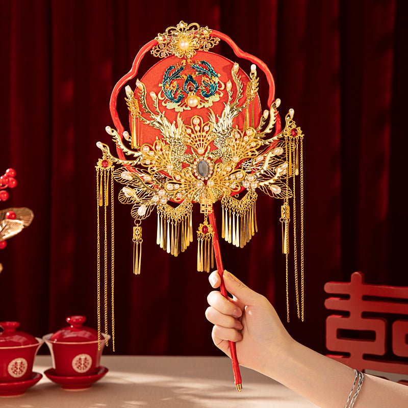 Dancing Phoenix Red Flower wedding fan