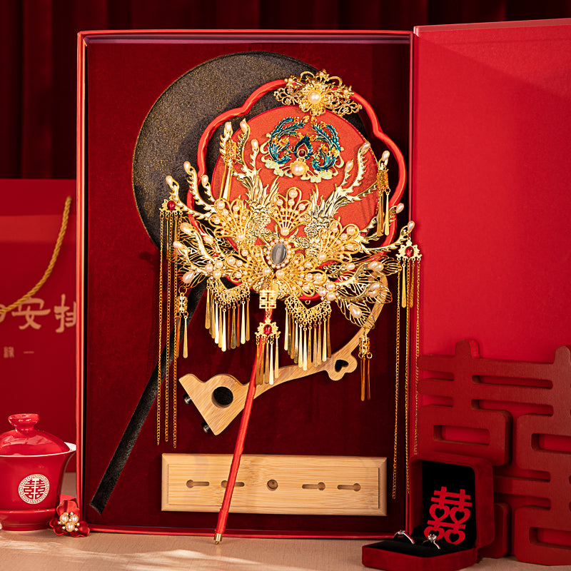 Dancing Phoenix Red Flower wedding fan