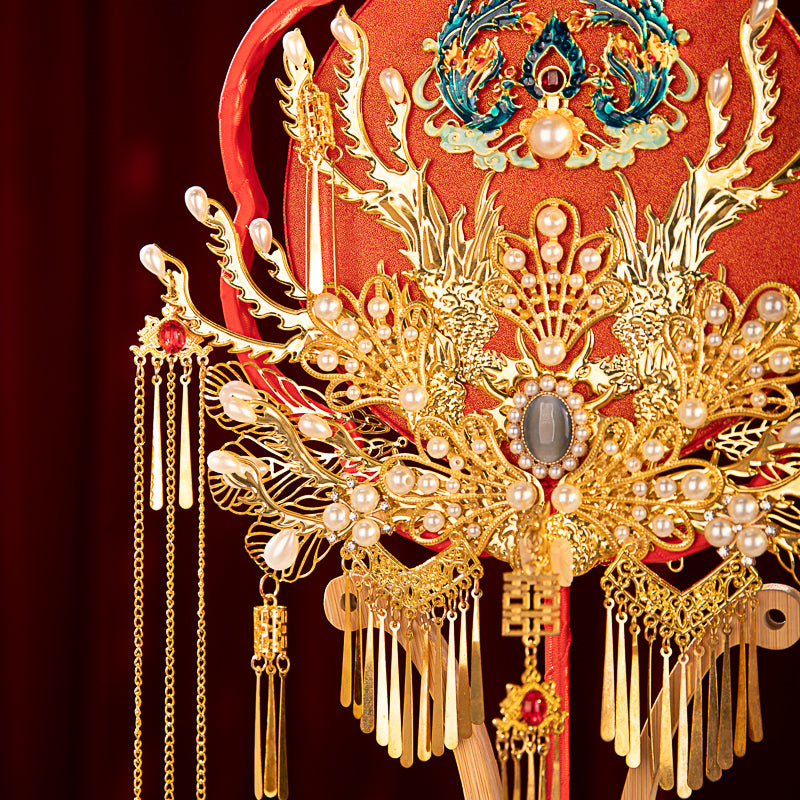 Dancing Phoenix Red Flower wedding fan