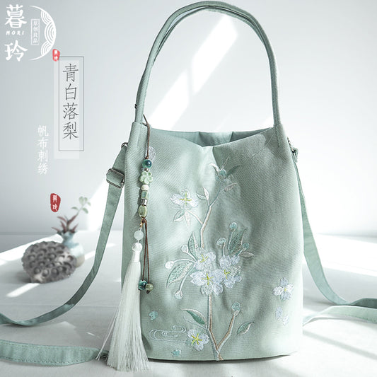 Embroidered bucket bag