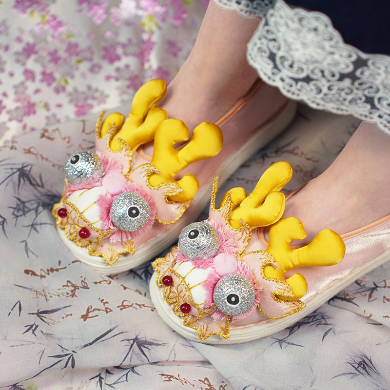 Pink Dragon Head Tiger Shoes