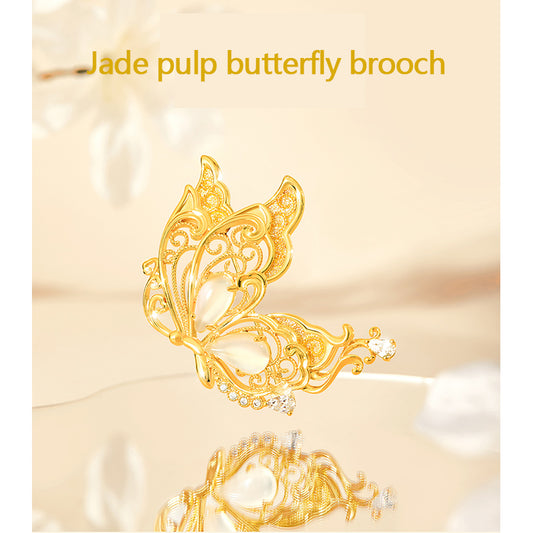 Jade pulp butterfly brooch