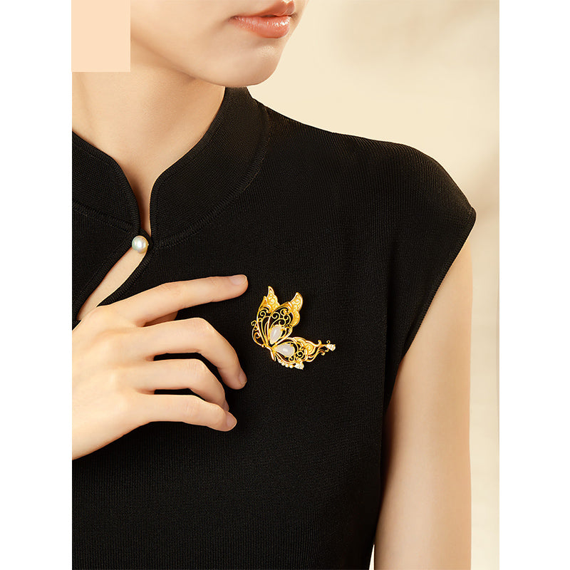 Jade pulp butterfly brooch