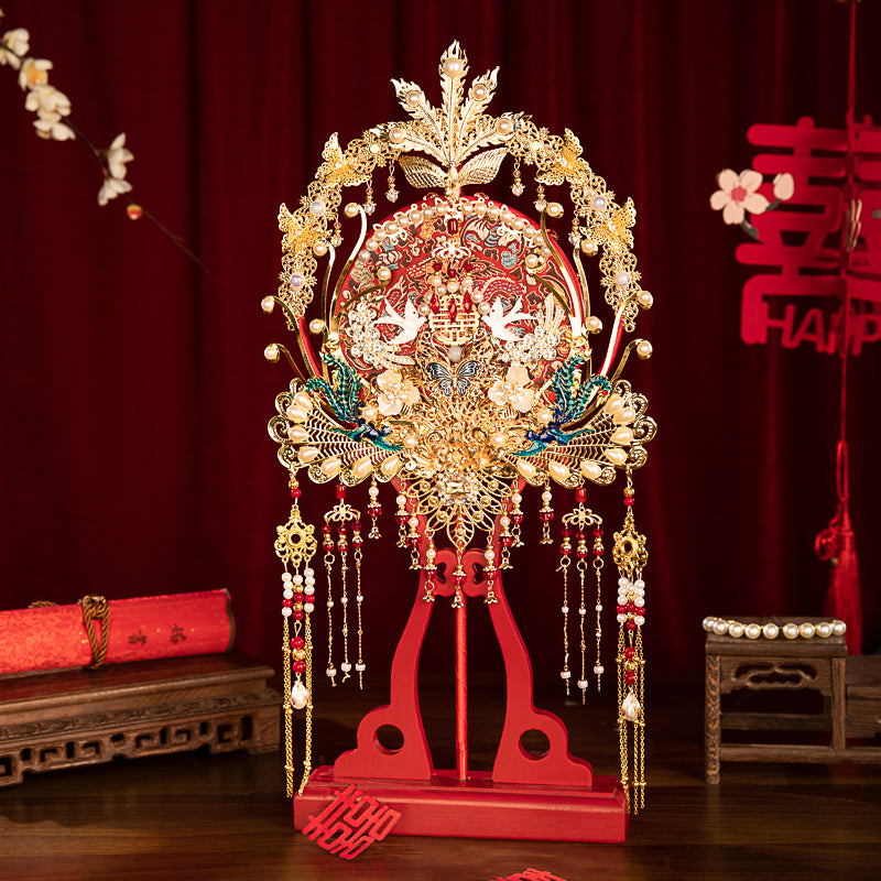 Phoenix colored glaze wedding fan