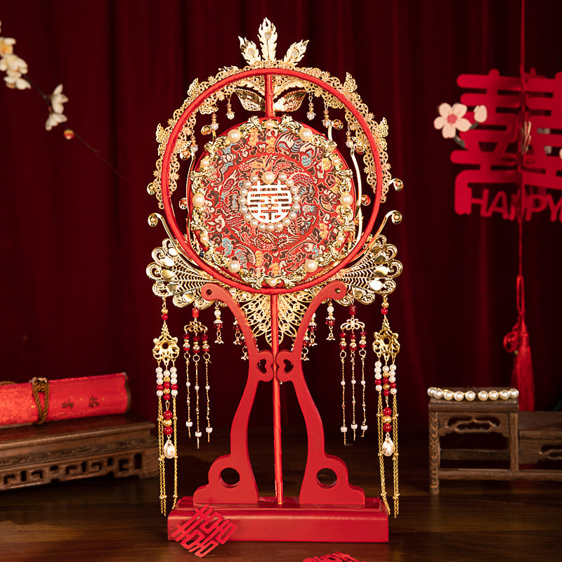 Phoenix colored glaze wedding fan