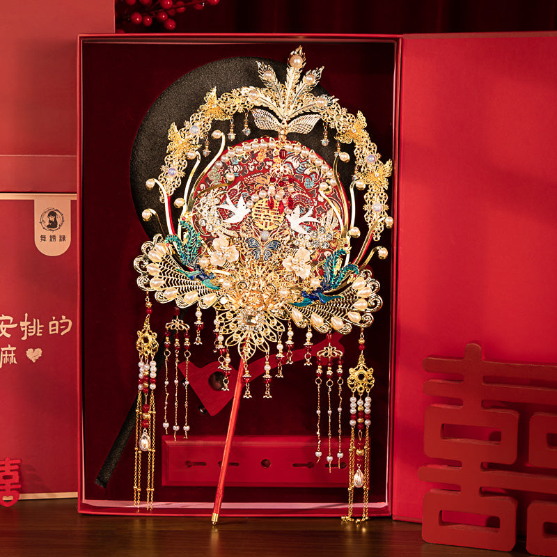 Phoenix colored glaze wedding fan