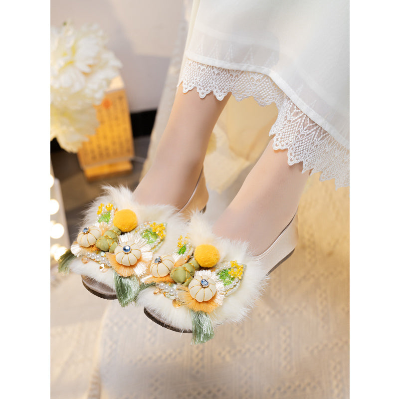 Rabbit fur tiger head shoes