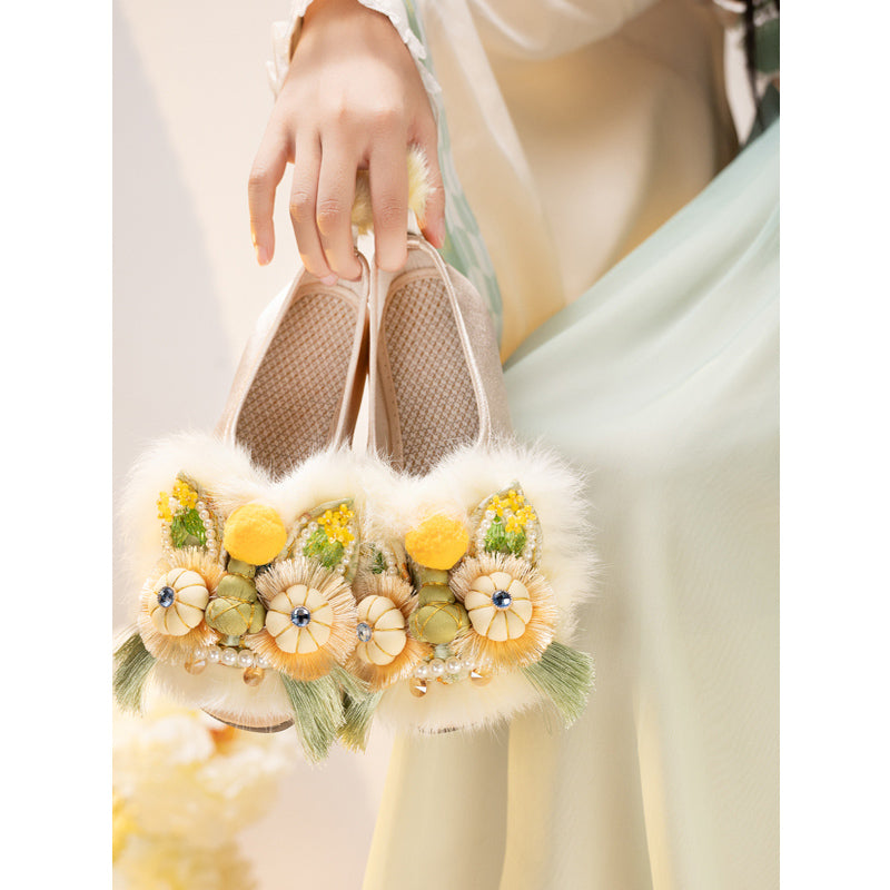 Rabbit fur tiger head shoes