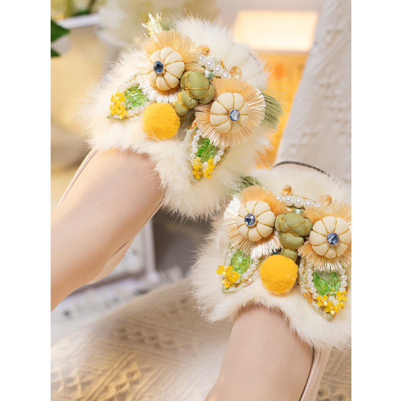 Rabbit fur tiger head shoes