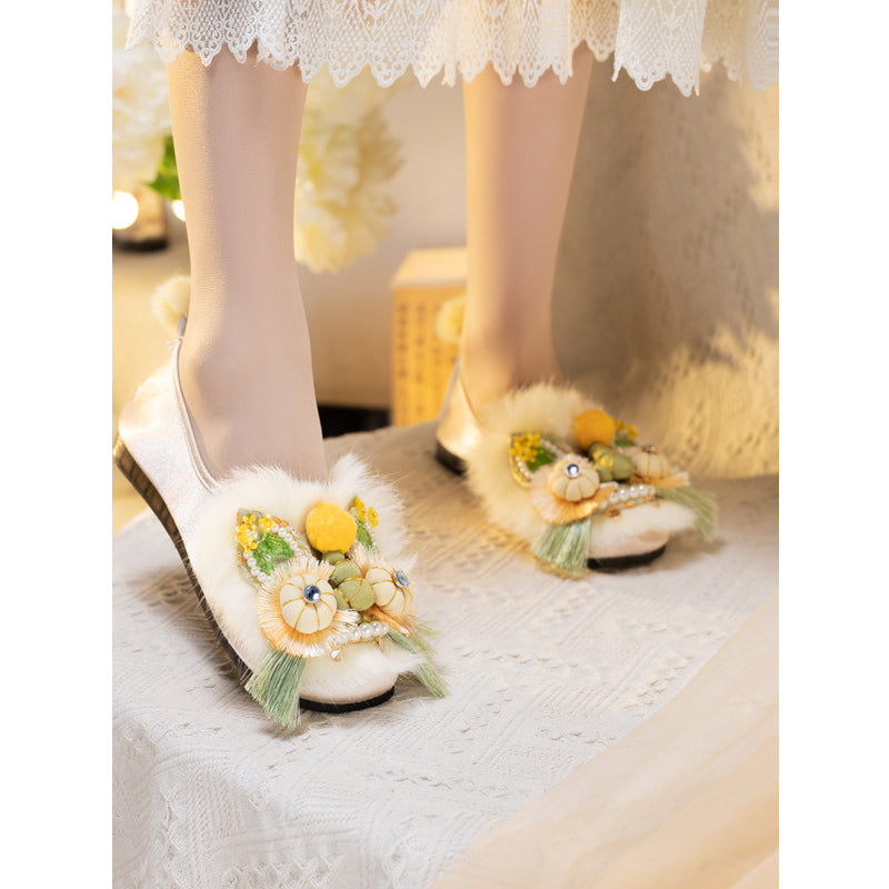 Rabbit fur tiger head shoes