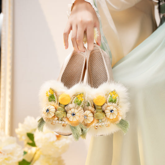 Rabbit fur tiger head shoes